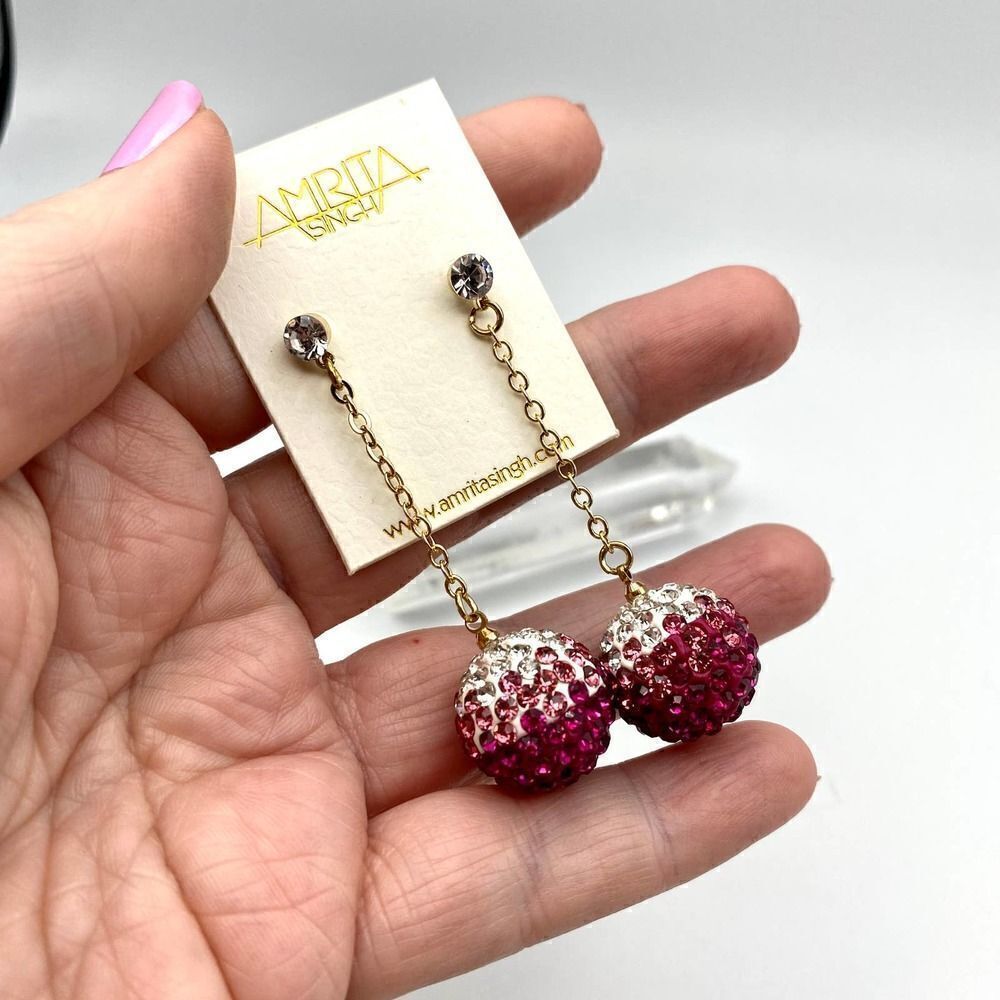 Amrita Singh Austrian Crystal Ball Drop Pink Chain Earrings